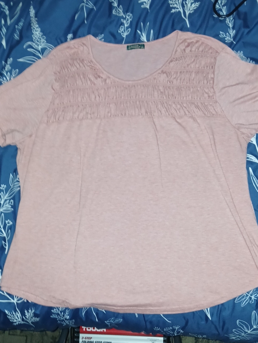 Women's Short Sleeve Smocked Yoke Top - Light Pink